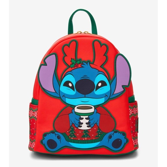 Loungefly Handbags - NEW 2025! Disney Loungefly‎ Stitch Holiday Sweater Hot Coco Mini Backpack